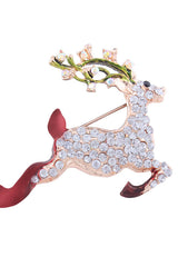 Christmas Elk Rhinestone Brooch