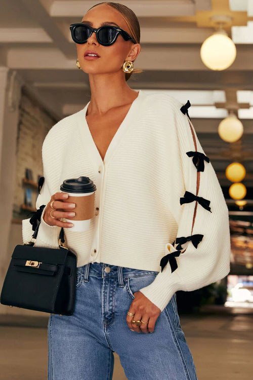 Cozy Forecast Bow Embellished Knit Cardigan