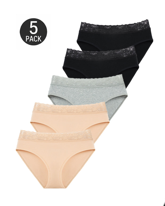 5-Pack Lace Trim Cotton Seamless Panties