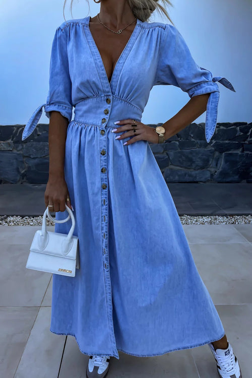 On This Sweet Day Button Down Denim Maxi Dress - 5 Colors