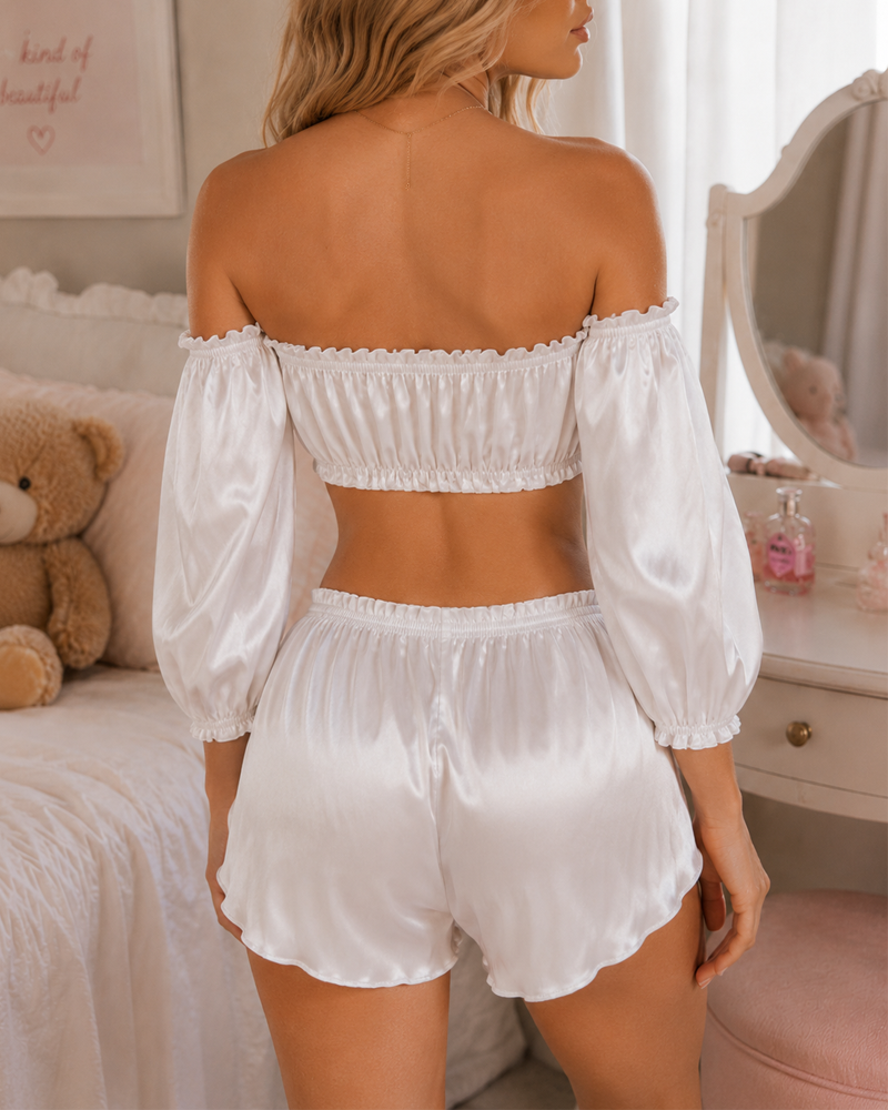 Satin Off-Shoulder Pajama Set