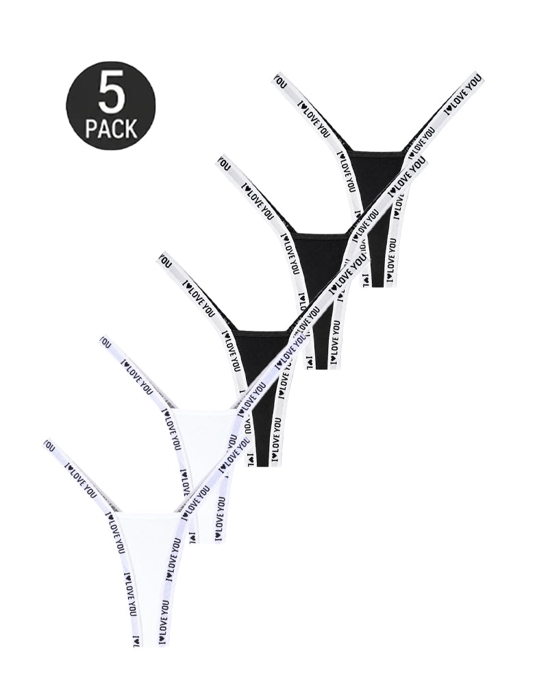5-Pack Seamless Breathable Letter Elastic Band Thongs