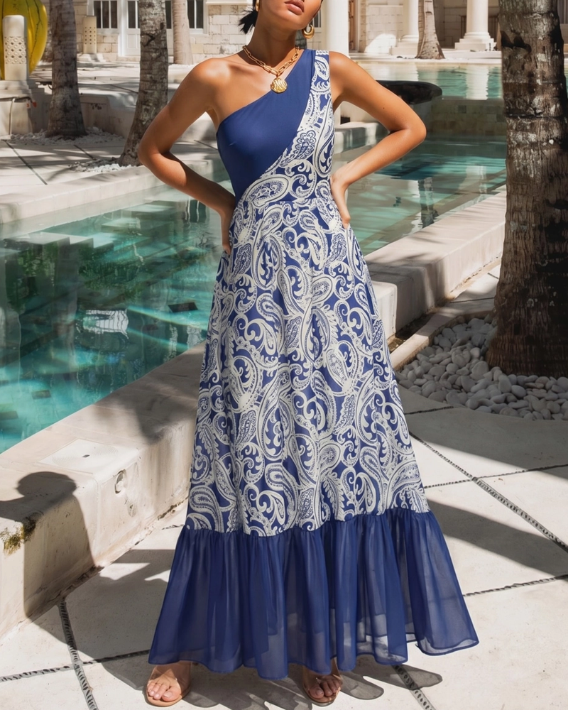 Blue Paisley Print Swimsuit Set