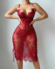Lace Cutout Lace-Up Bodycon Babydoll Lingerie