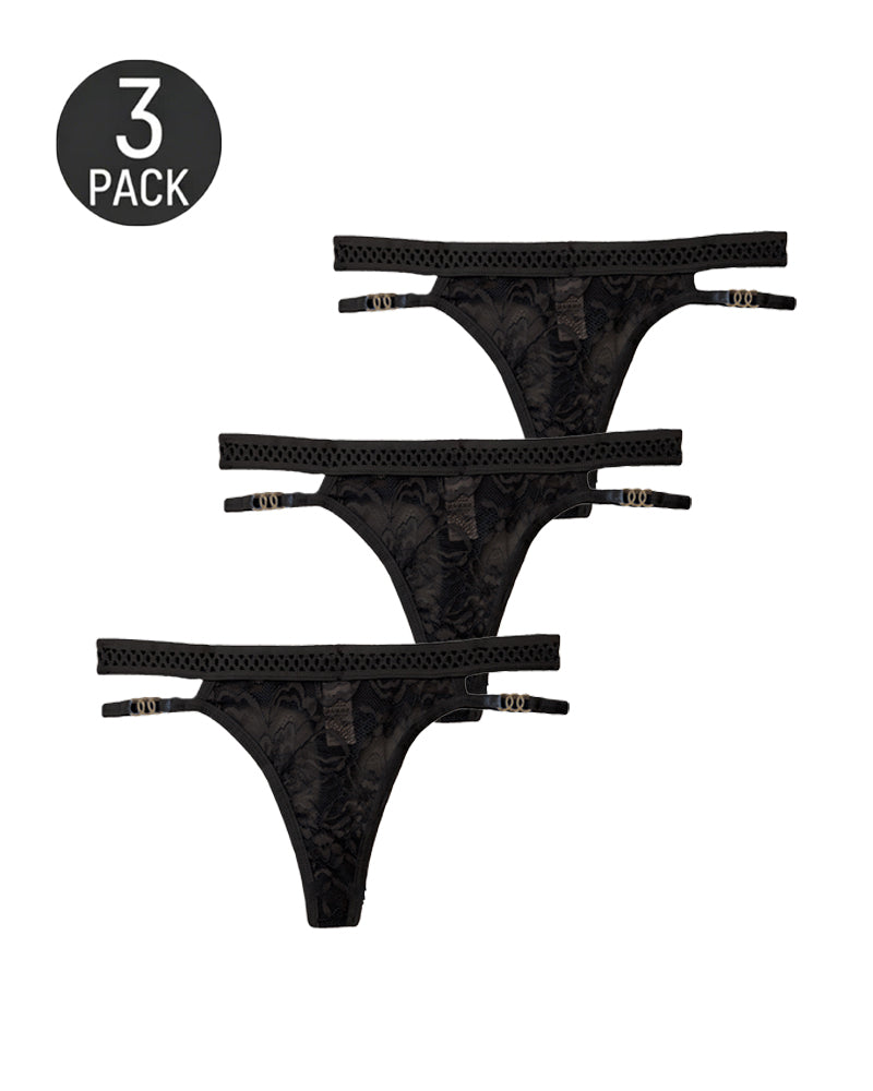 Multiple-Pack Lace Mesh Metal Buckle Decoration Thongs