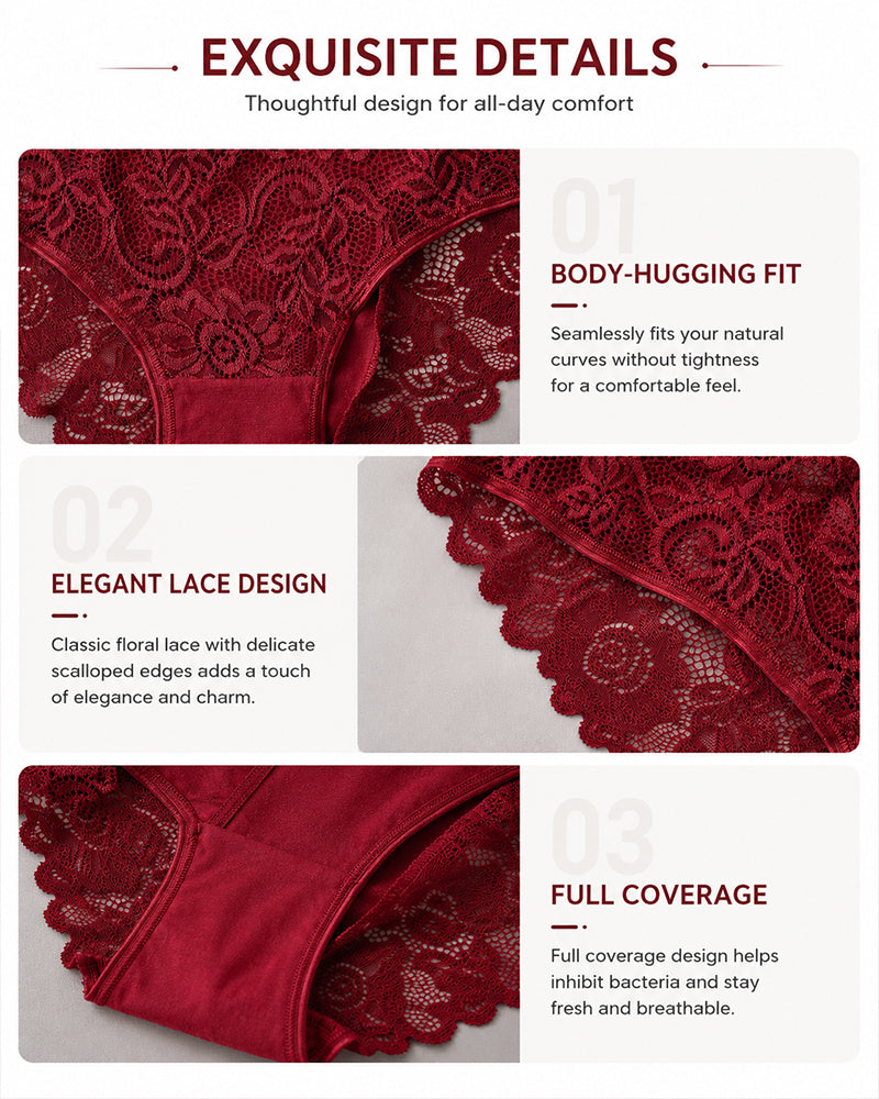 5-Pack Lace Openwork Cotton Crotch High Elastic Panties