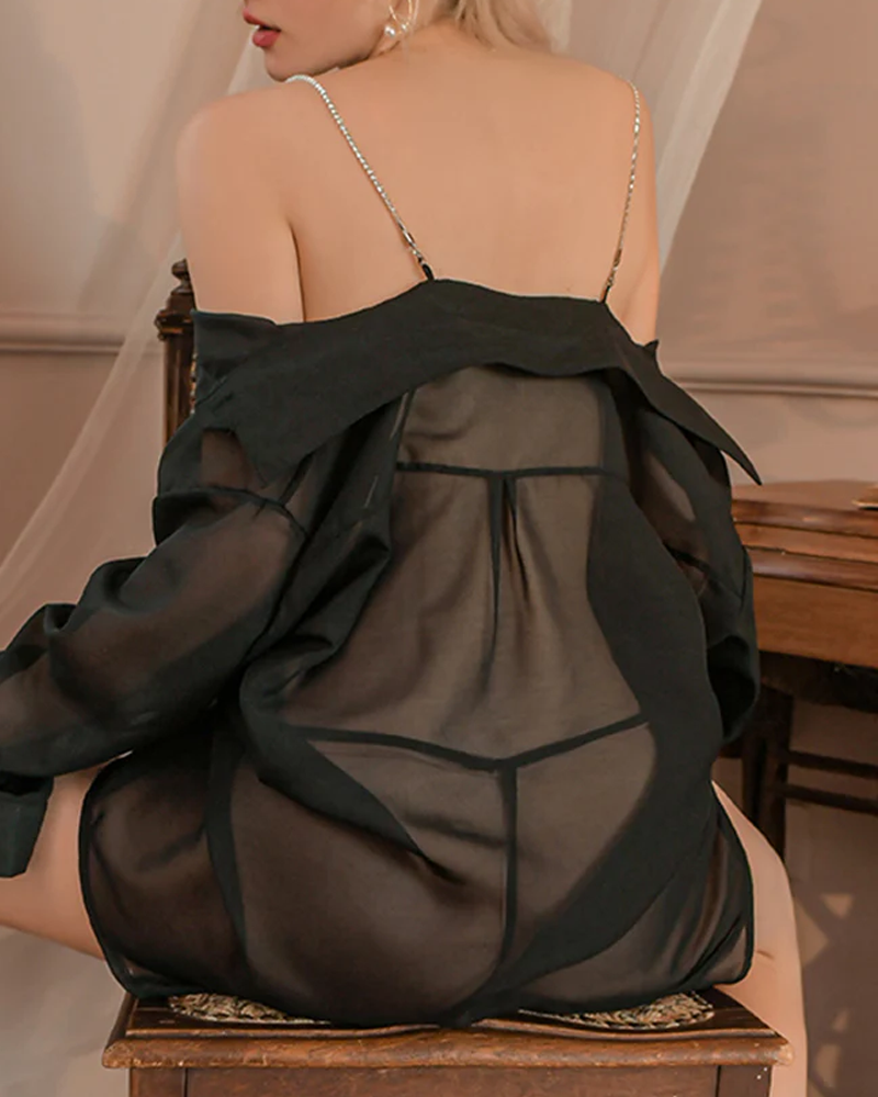 Rhinestone Strap Sheer Chiffon Chemise