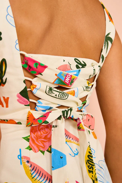 All Up To You Print Tie-Back Mini Dress