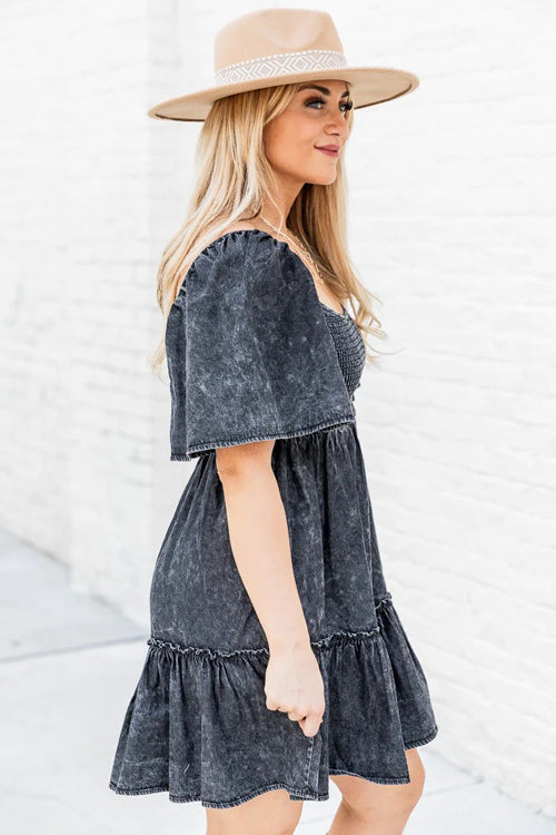 Pleasant Cutie Smocked Denim Mini Dress - 2 Colors