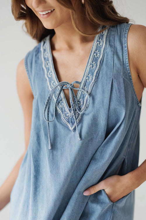 Summer Cutie Lace Pocket Denim Mini Dress - 6 Colors