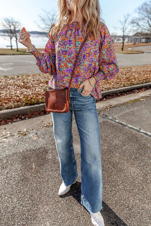 Loving My Life Printed Smocked Long Sleeve Top