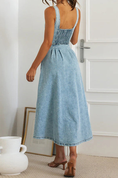 Pleasant Cutie Button Down Sleeveless Midi Dress
