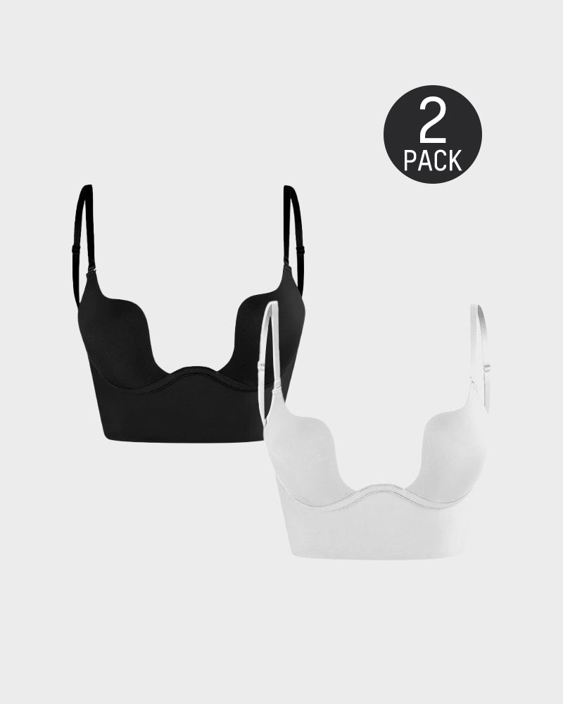 2 PackLow Back Secret Plunge Bra - Black+White