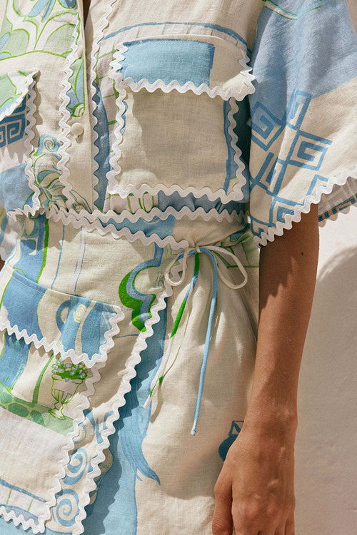 Island Style Wave Print Short Sleeve Suit