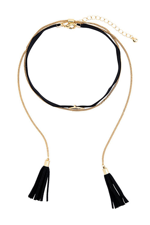 Layered Tassel Choker Necklace