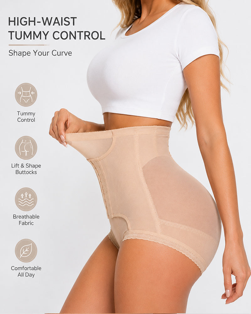 High Waist Hook-eye Tummy Control Mesh Seamless Shaping Panties
