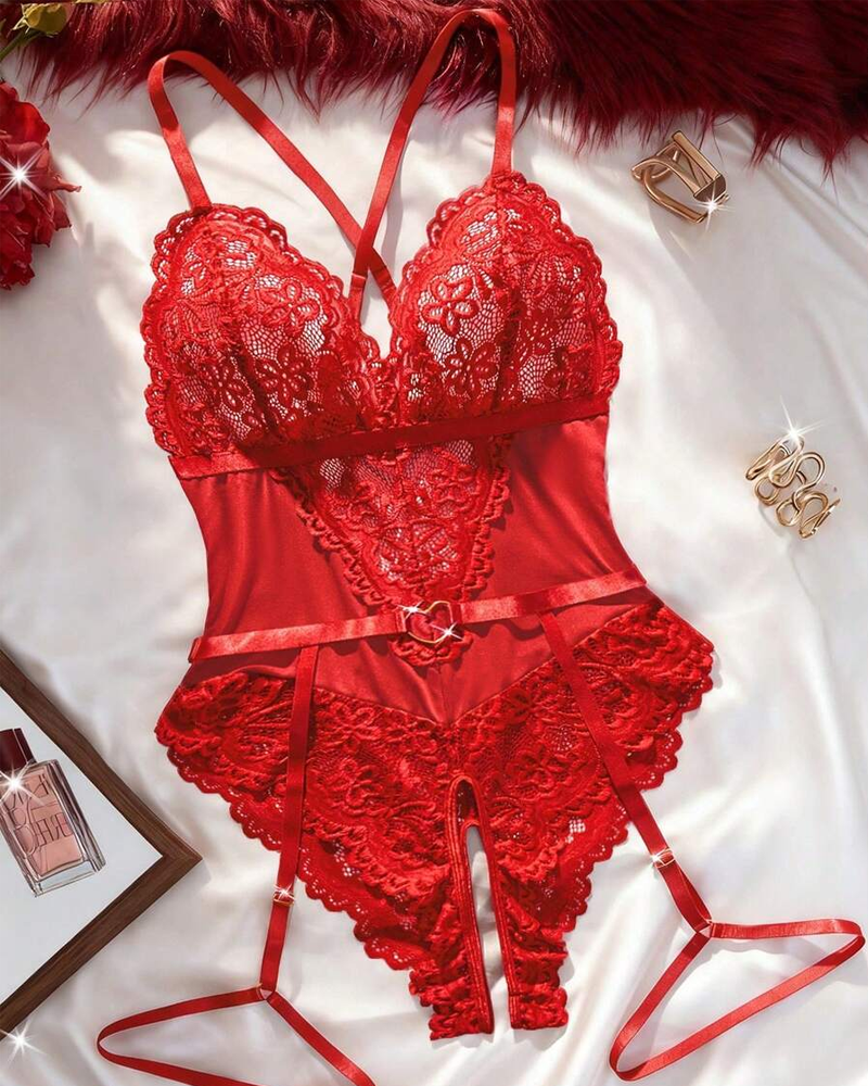 Lace Heart Buckle Bodysuit Lingerie