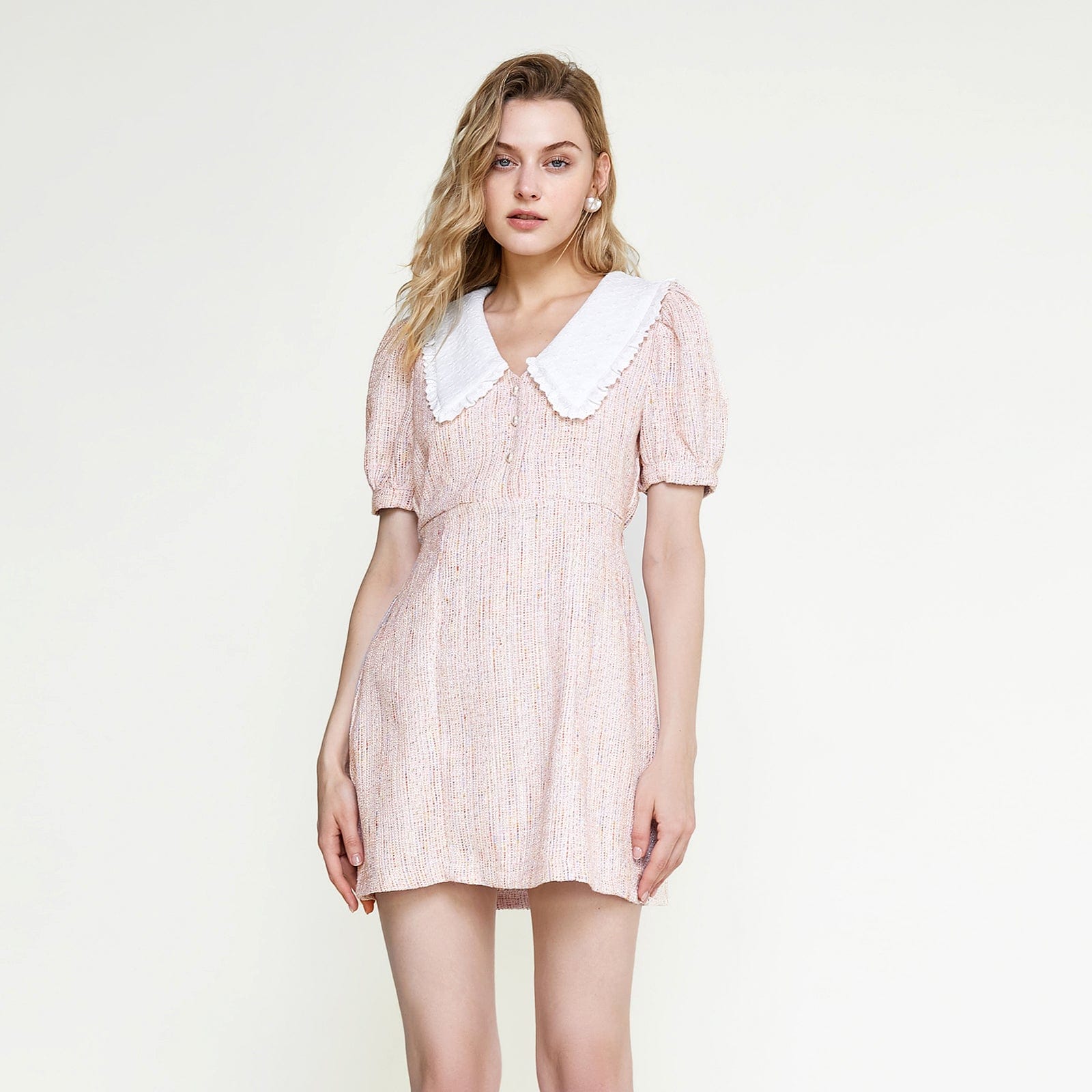 Pink Statement Collar Buttoned Mini Dress