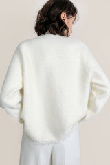 Ivory Faux Fur Ruffled Button-Up Cardigan