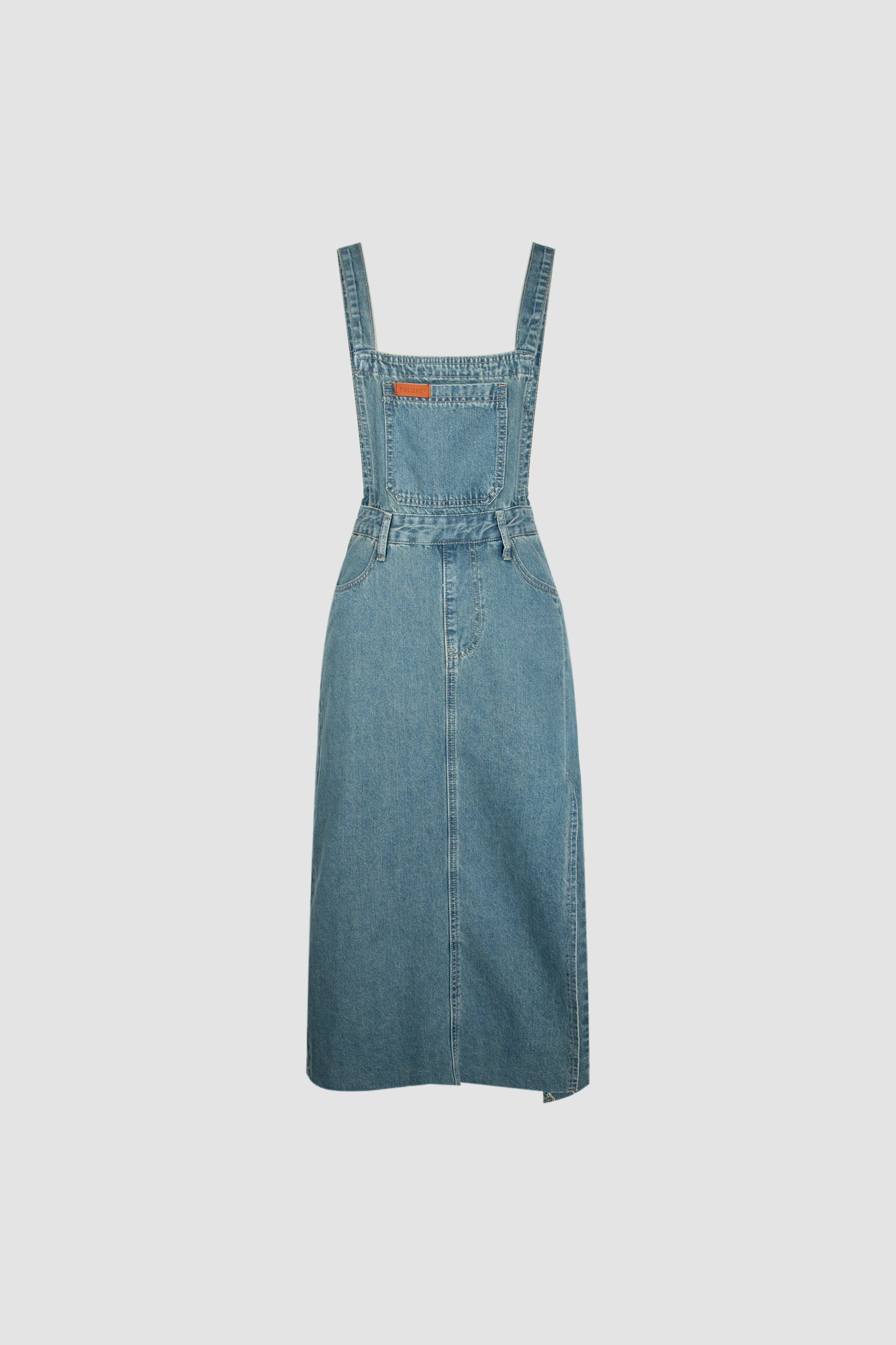 Medium Blue Side Slit Denim Overall Dress