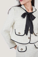 Fake Flap Pocket Bow Detailed Jacket&Mini Skirt Two-Piece Set