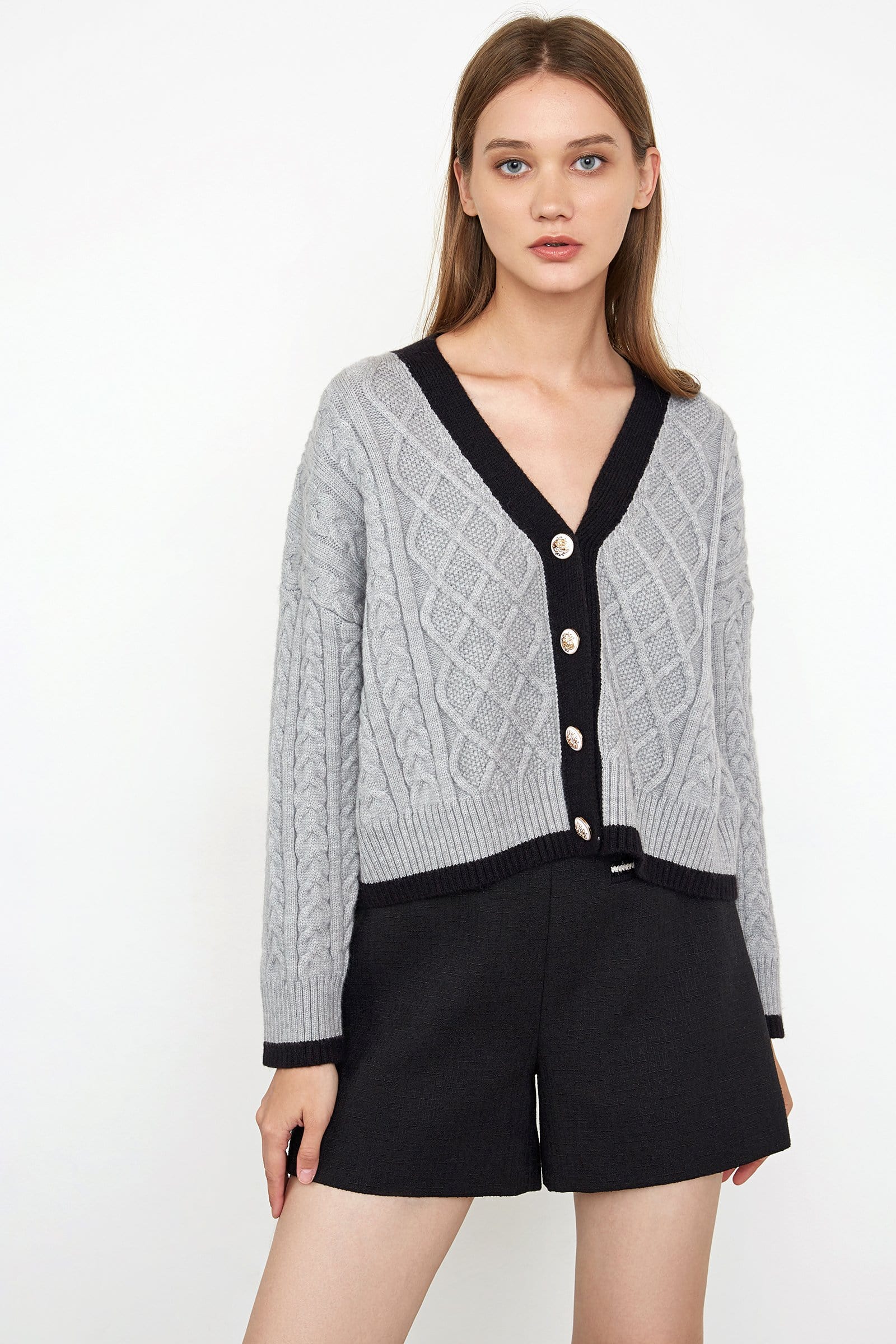 Hildagarde Grey Button-Up Cardigan
