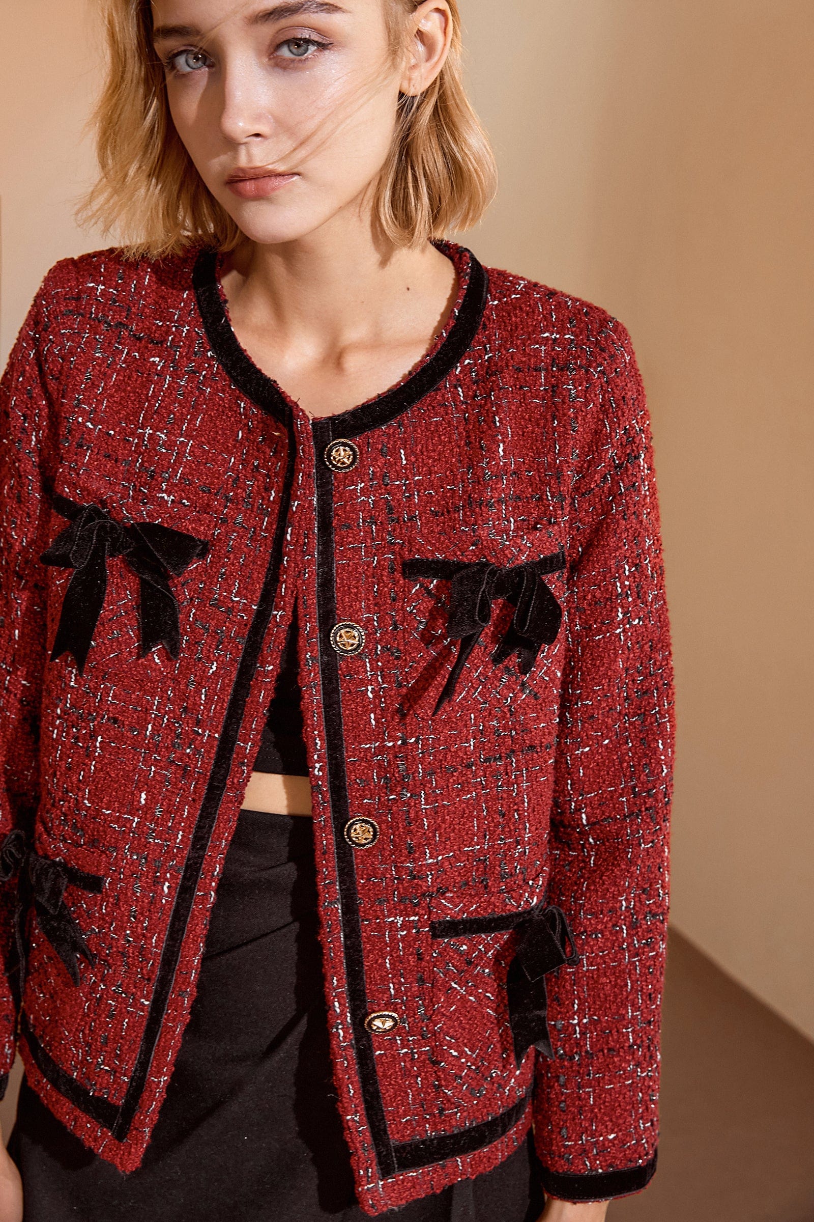 Finlay Fire Brick Bow Textured Jacket Set