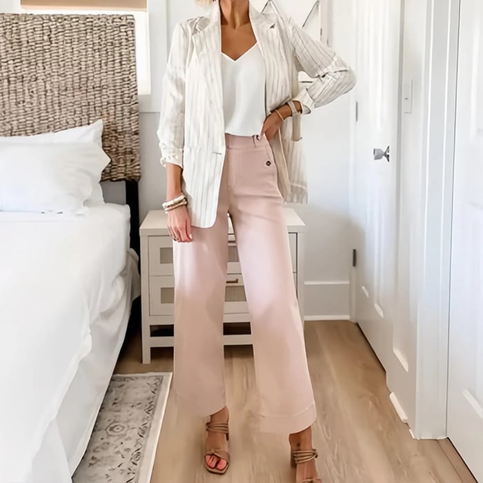 Stretch Twill Cropped Wide Leg Pants