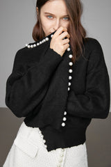 Willie Black Faux Pearl Decor Cardigan