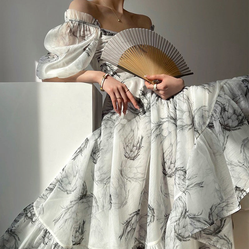 Ink-Qrint Maxi Dress With Nipped-In Waist