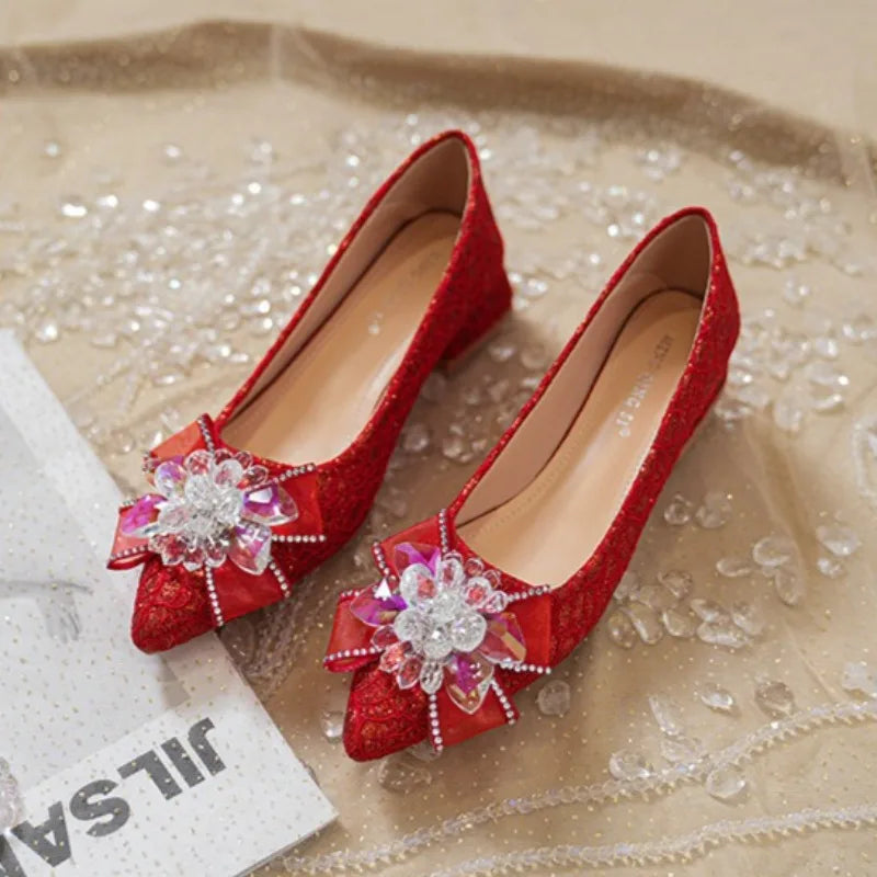3cm higher French crystal bow wedding Shoes