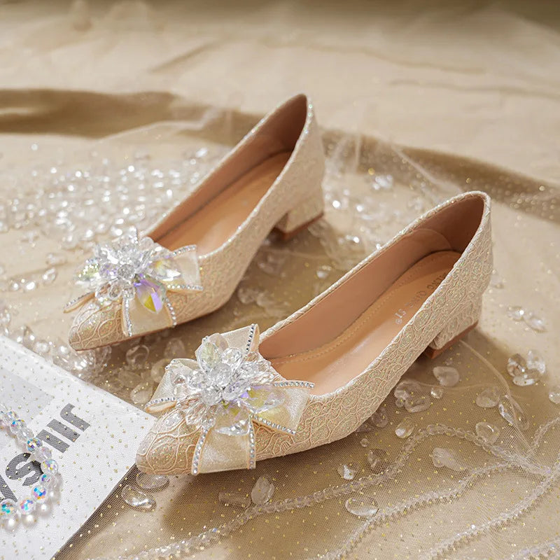 3cm higher French crystal bow wedding Shoes
