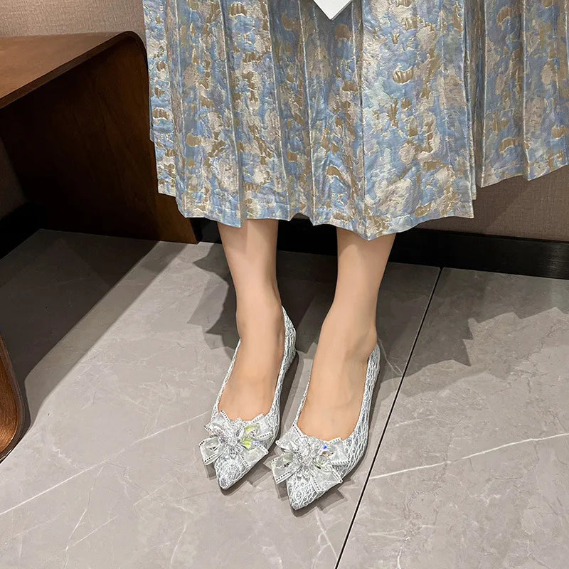 3cm higher French crystal bow wedding Shoes