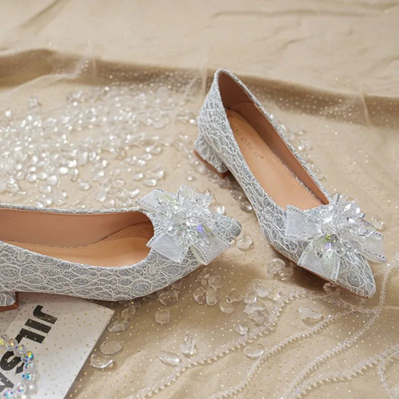 3cm higher French crystal bow wedding Shoes