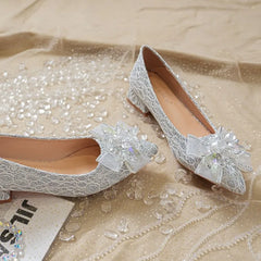 3cm higher French crystal bow wedding Shoes