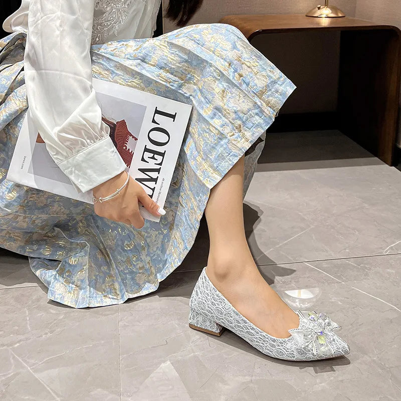 3cm higher French crystal bow wedding Shoes