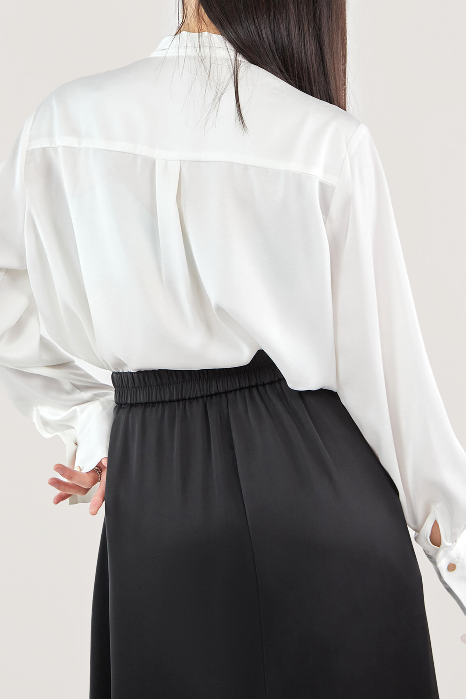White Tie Neck Satin Blouse