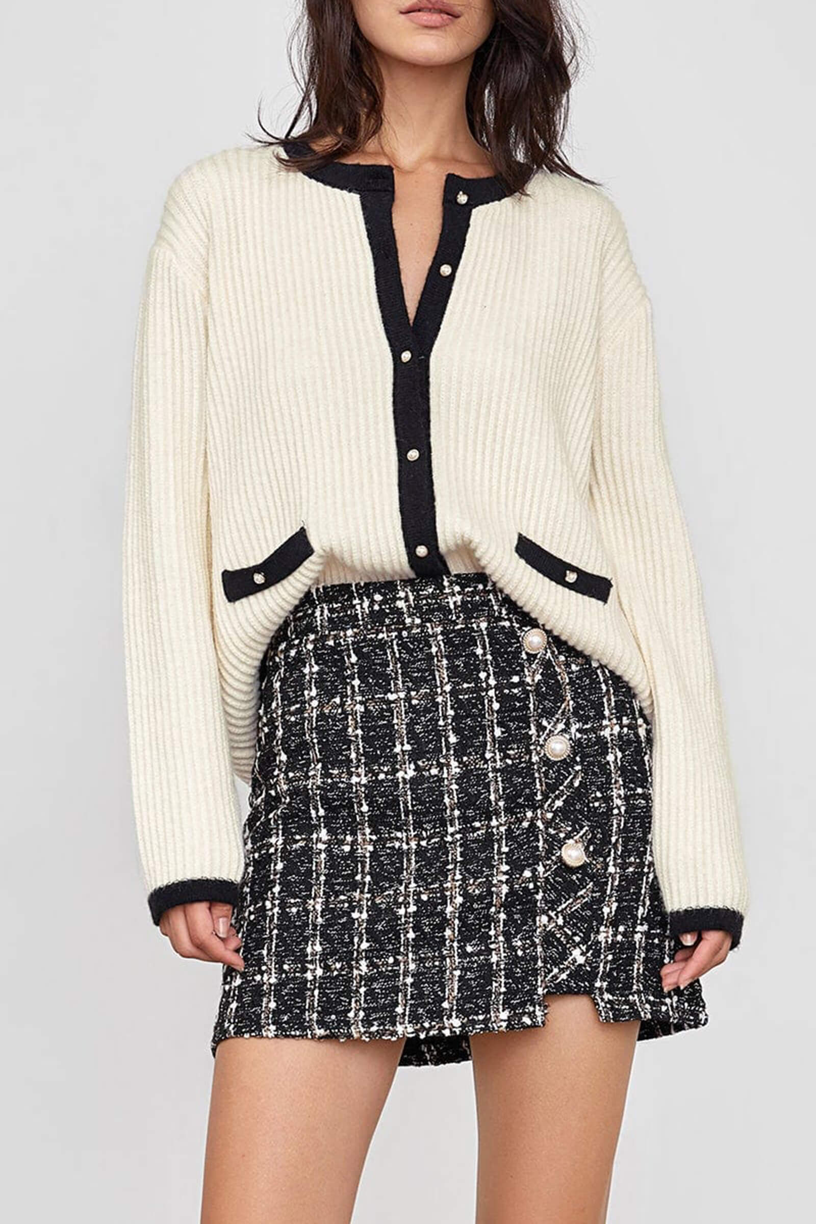 Leigha Beige Contrast knitted Cardigan