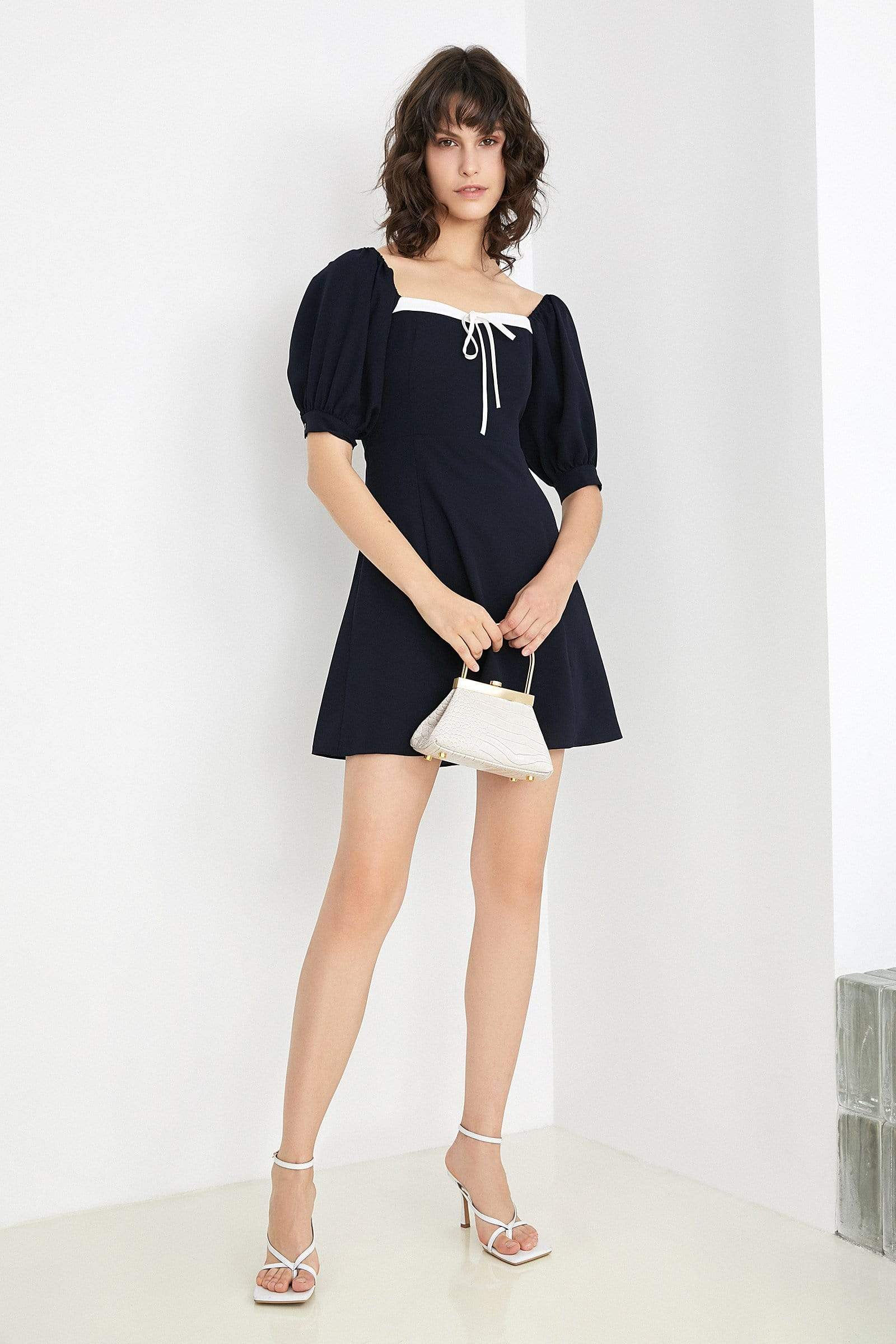 Draping Neckline Navy Mini Dress
