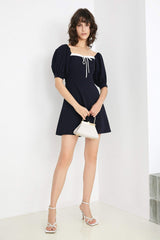 Draping Neckline Navy Mini Dress