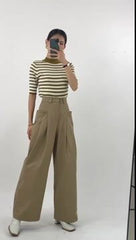 High Waist Solid Wide Leg Pants