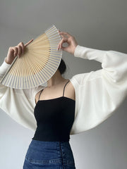 White Knit Shawl With Long Sleeves