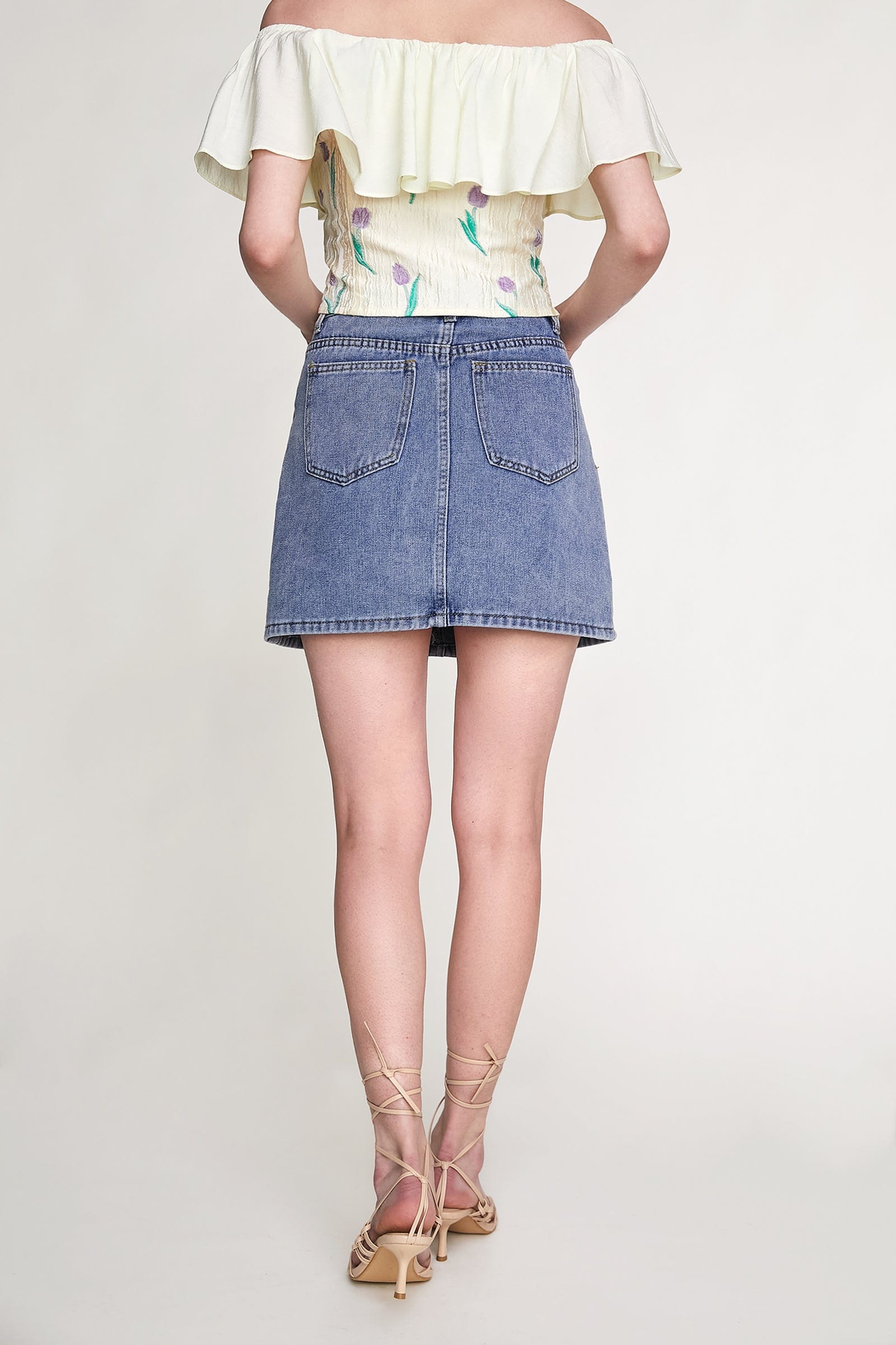 Light Blue Wash High Rise A-Line Mini Denim Skirt