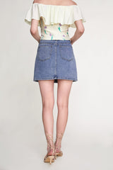Light Blue Wash High Rise A-Line Mini Denim Skirt