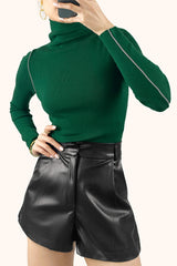 Black Vegan Leather Pleat Detail High Rise Shorts