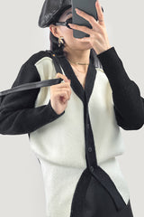 White Button-Up Banded Hem Cardigan