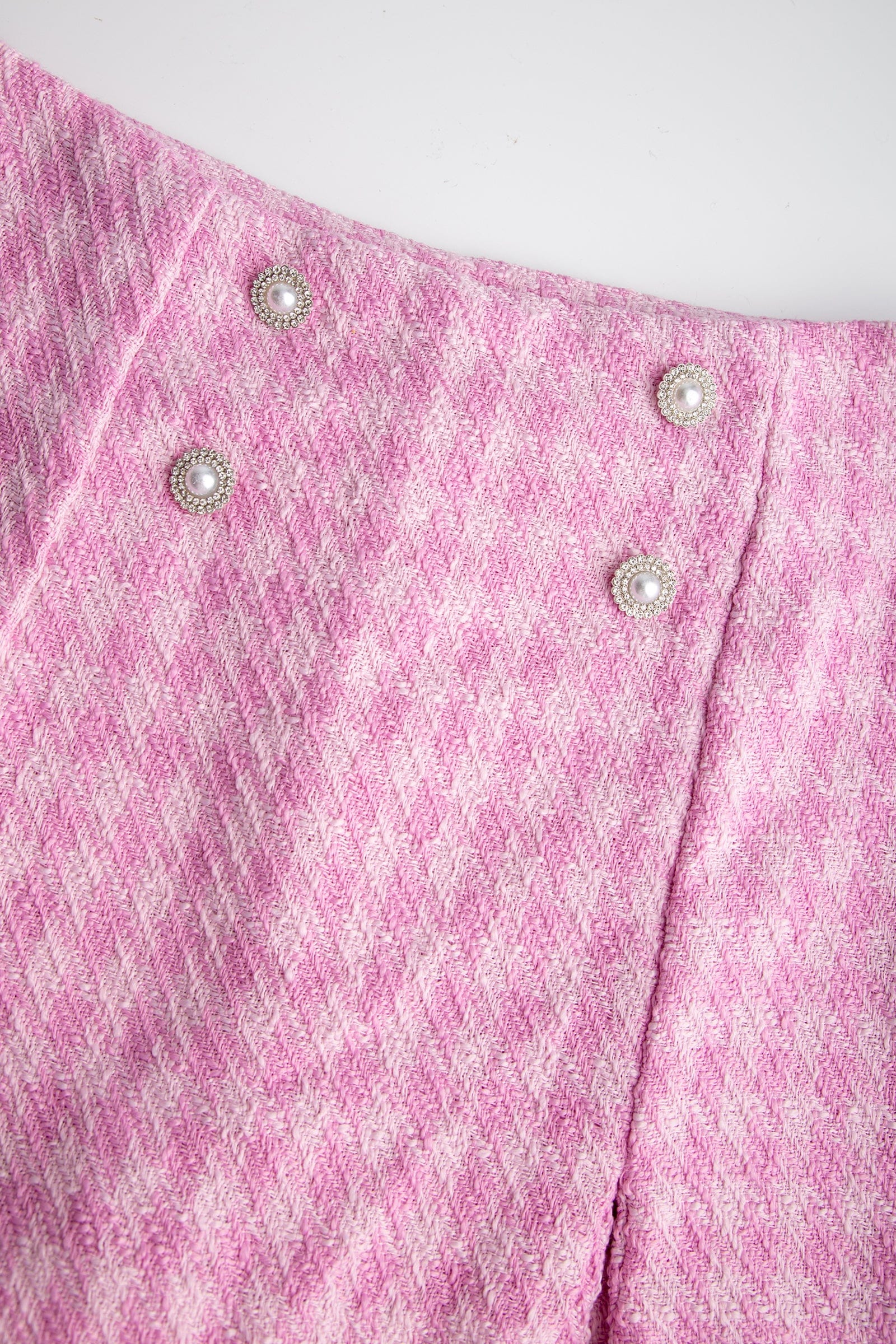 Pink Houndstooth Button Detail Split Hem Mini Skirt