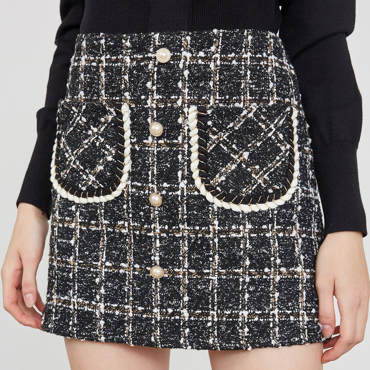 Brisa Black Plaid Skirt Black