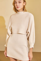 Floral White Turtleneck & Sleeveless Mini Dress Sweater Set