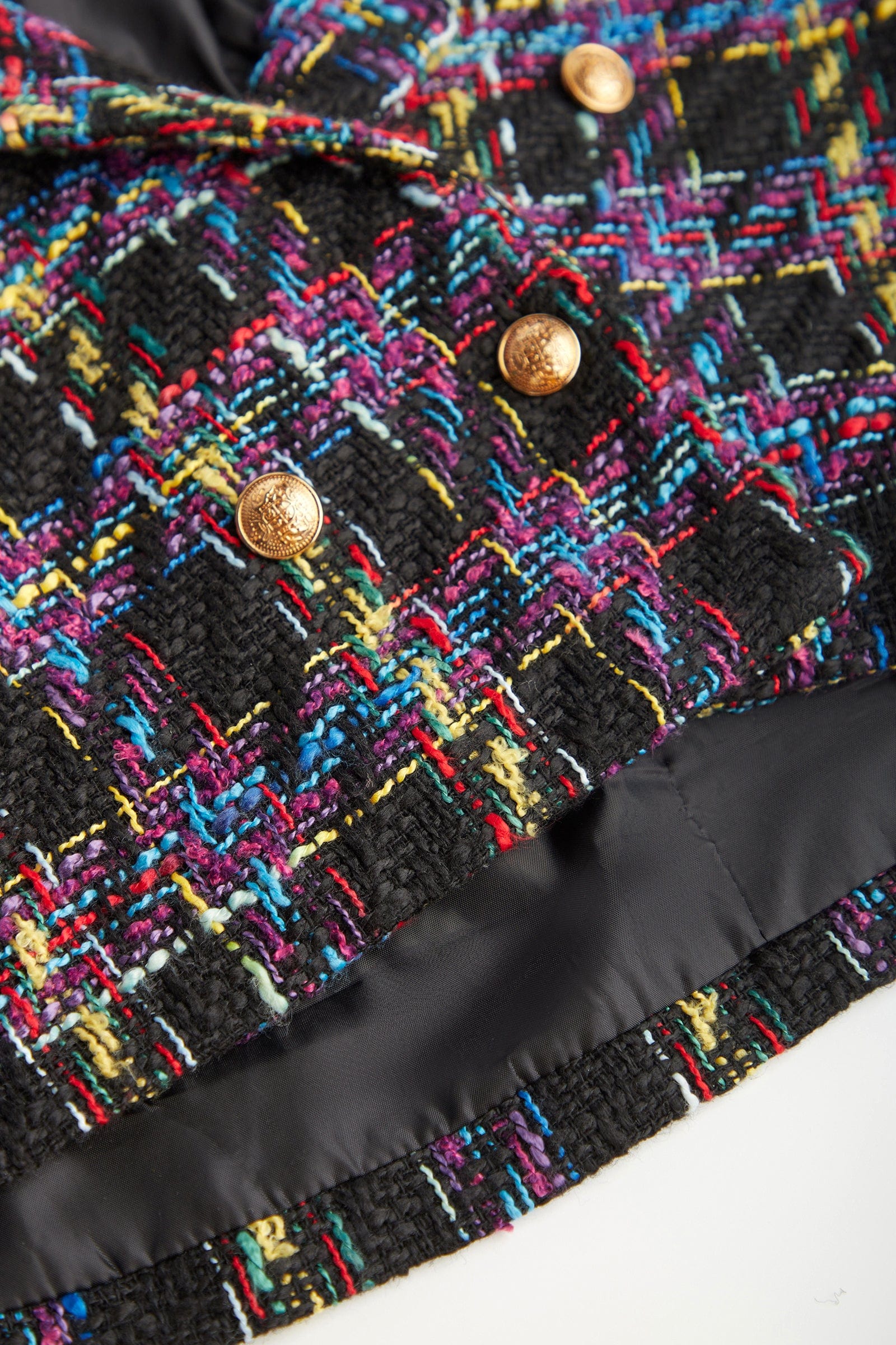 Multicolor Plaid Double-Breasted Cropped Tweed Blazer